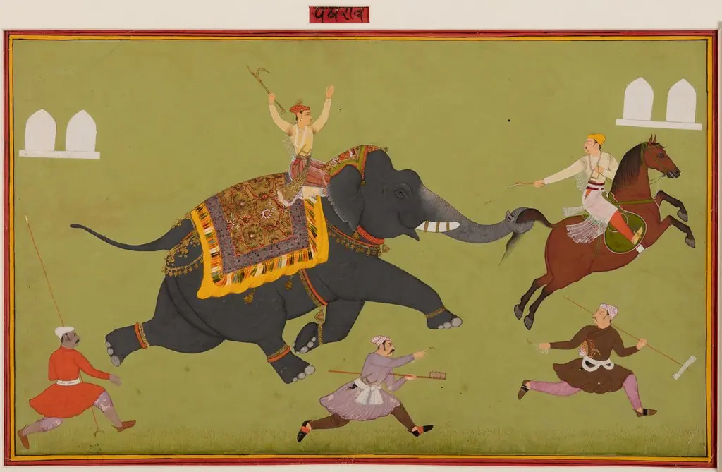 The Elephant of Maharana Jai Singh of Mewar (r. 1680–98) Catches a Horse by the Tail