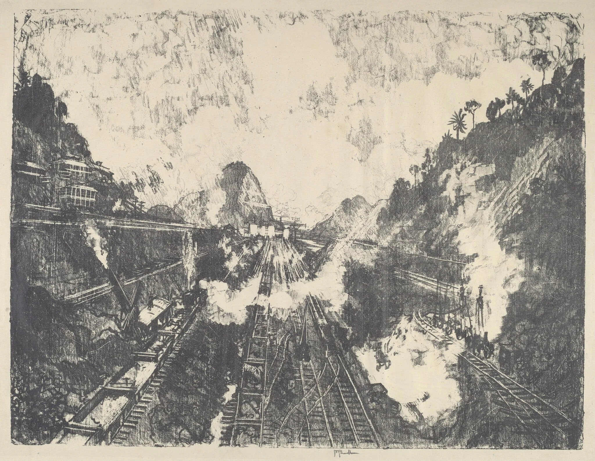 The Cut, Looking toward Ancon Hill, by Joseph Pennell, ink, 1912