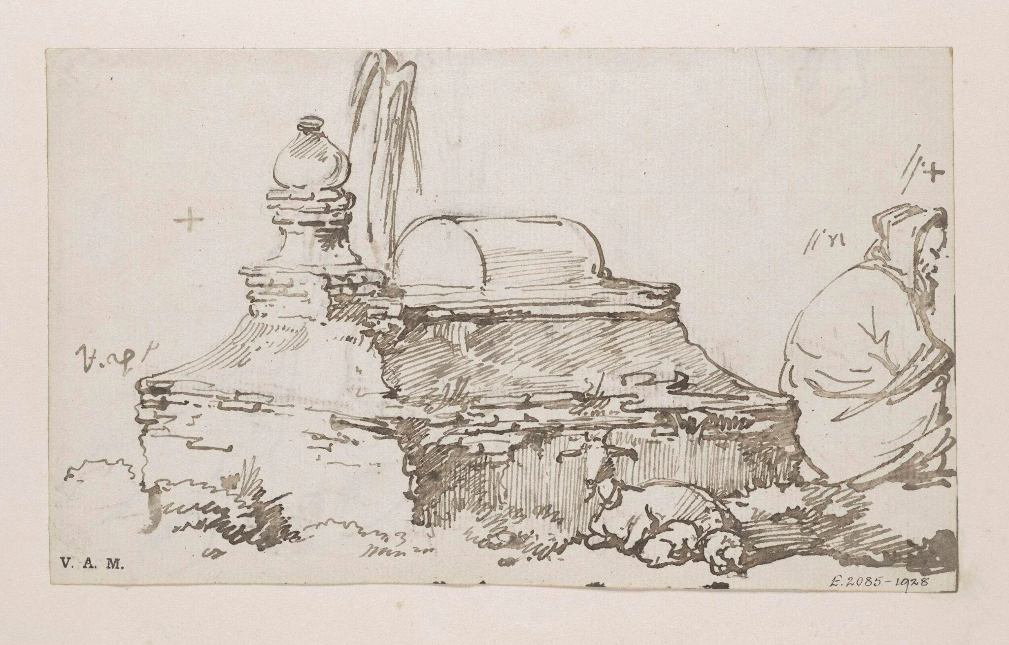 A boatwoman and a goat and kids by a Chinese tomb, by George Chinnery, 19