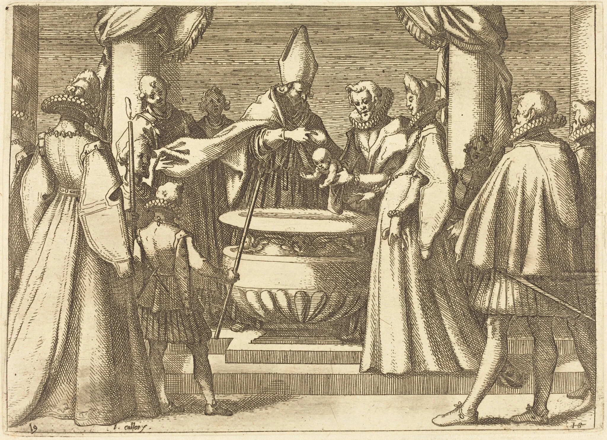 Baptism of the Prince of Spain, by Jacques Callot, ink, 1612