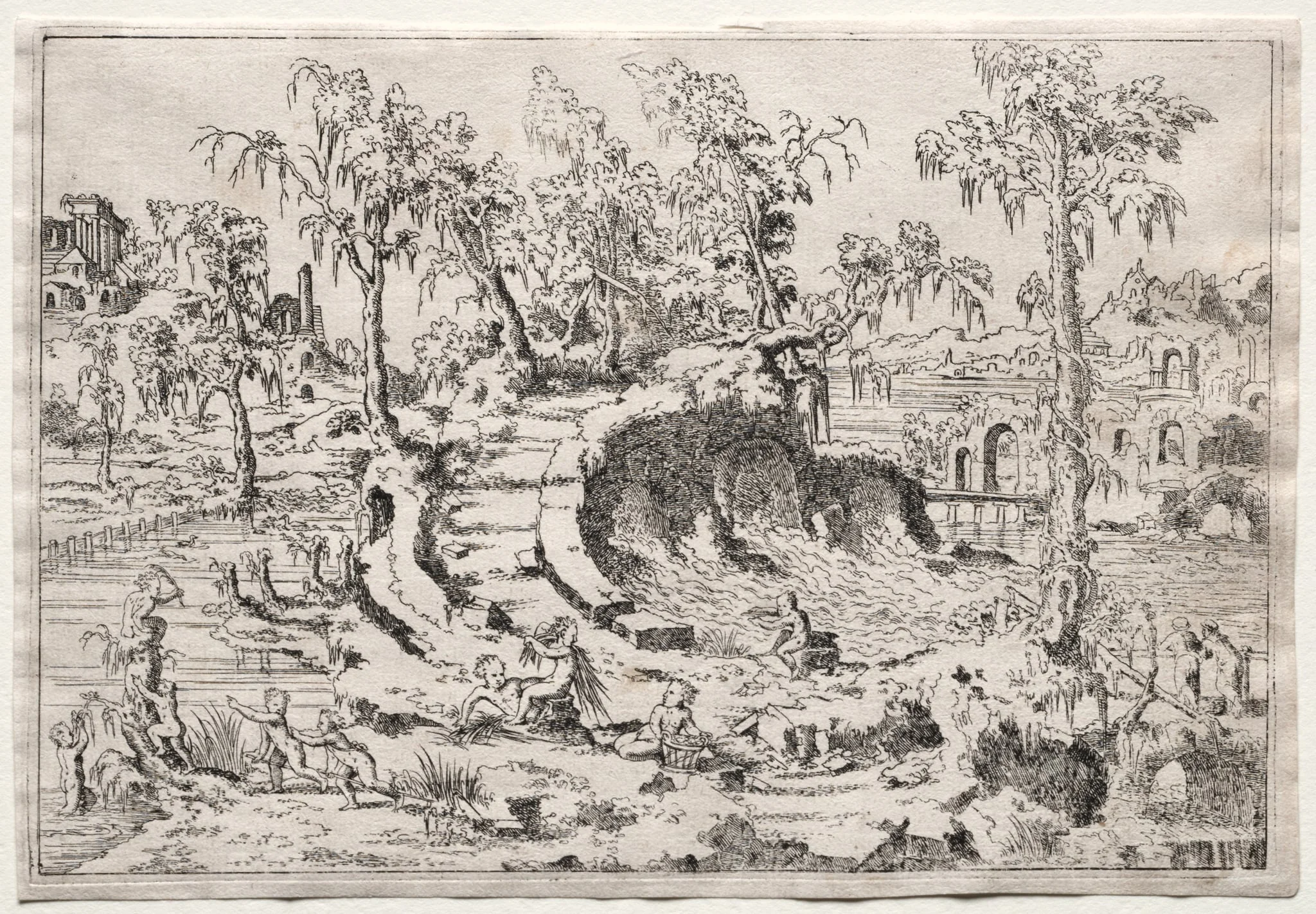 Landscape with Putti, by Léon Davent, 1550