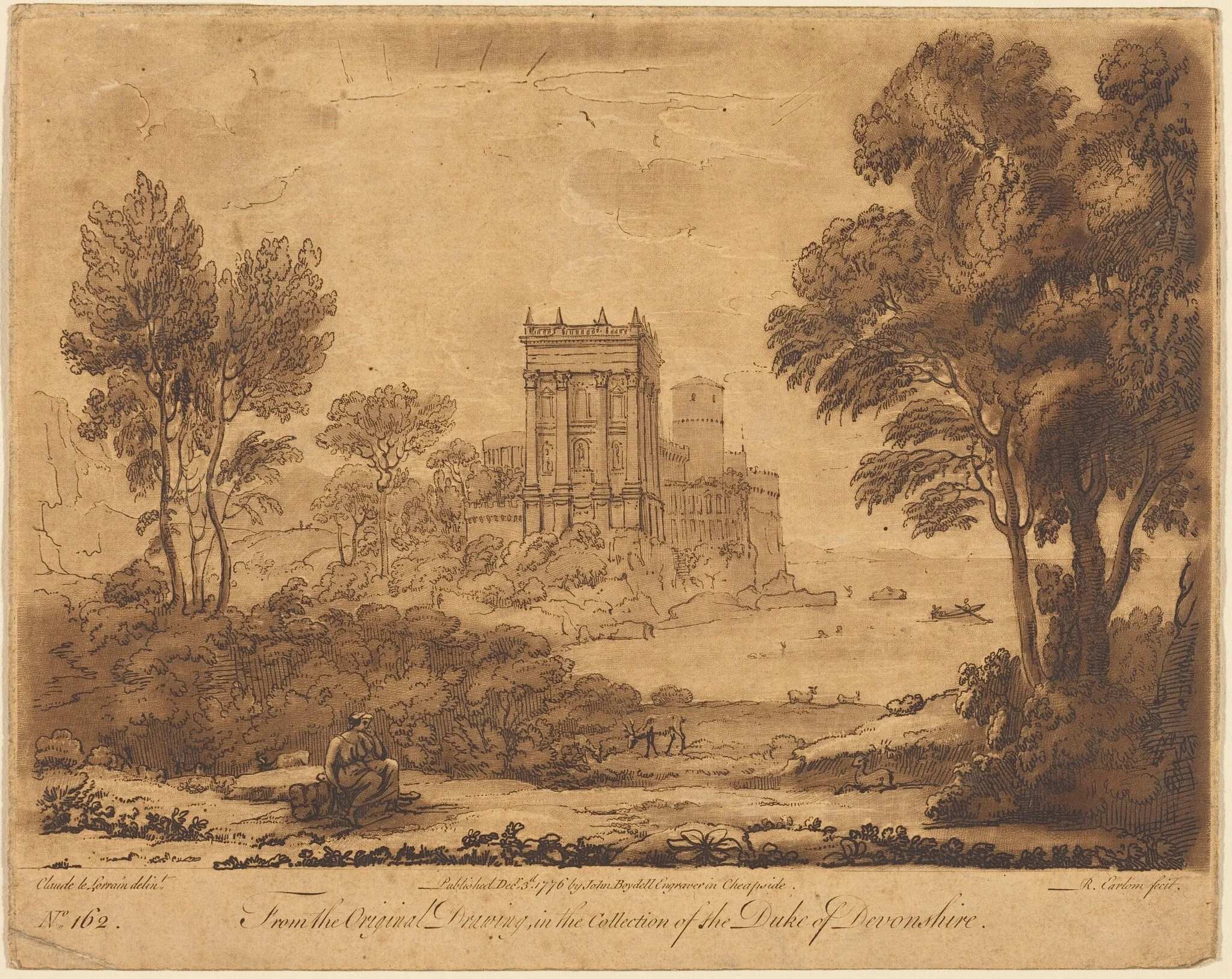 Landscape No. 162 from "Liber Veritatis", by Richard Earlom, ink, 1782