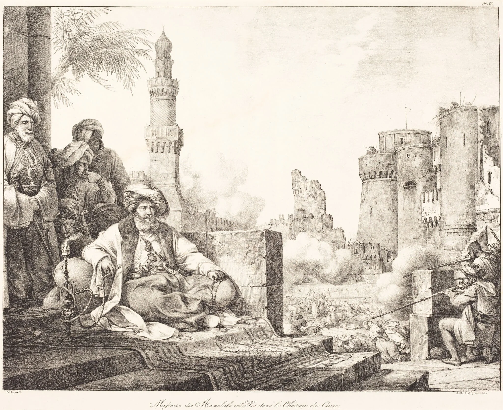 Massacre des Mameluks Rebelles dans le Château de Caire, by Horace Vernet, ink, 1818