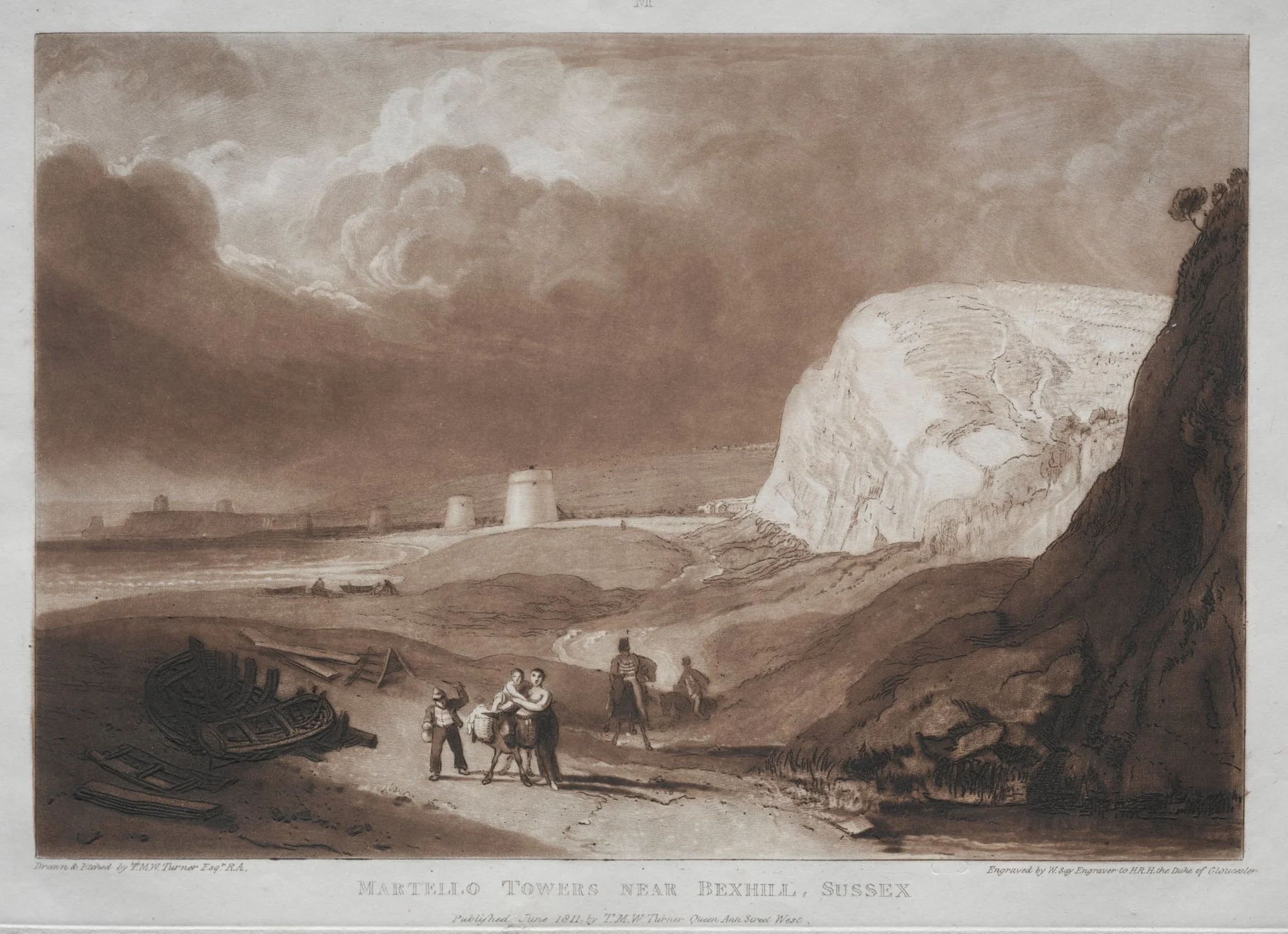 Liber Studiorum:  Martello Towers, near Bexhill, Sussex, by Joseph Mallord William Turner, 1823