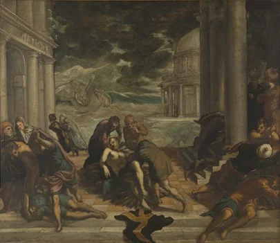 The body of saint Mark is taken away by the christians, by Jacopo Tintoretto, oil, 1566