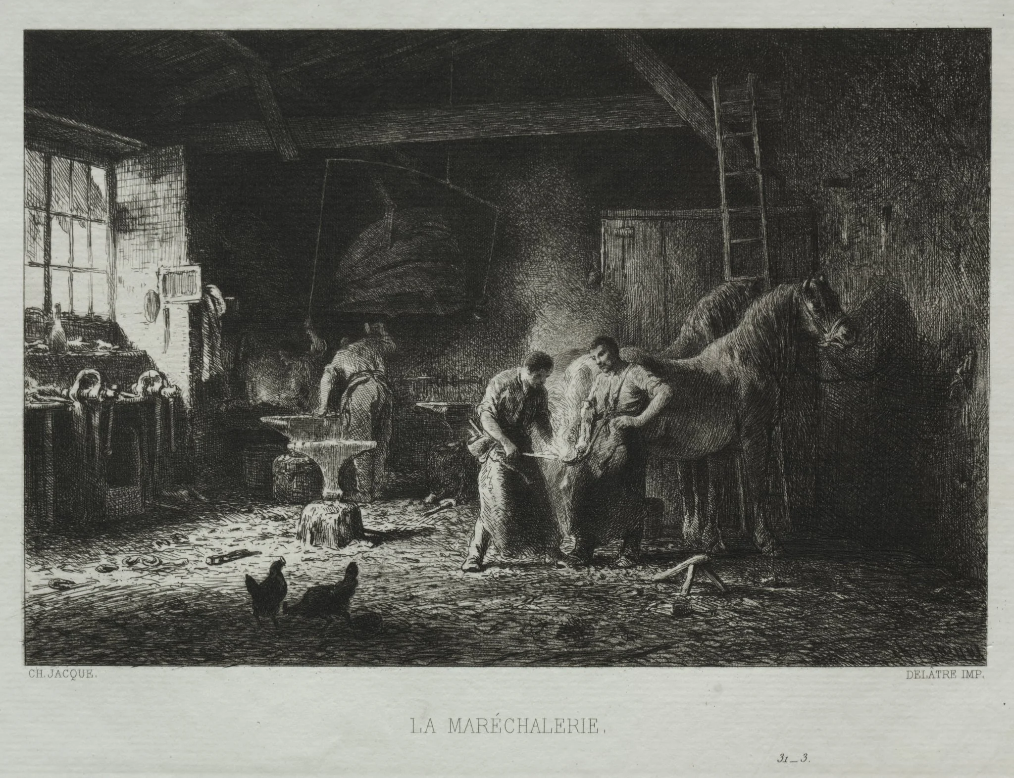 The Blacksmith Shop, by Charles Jacque, 1865