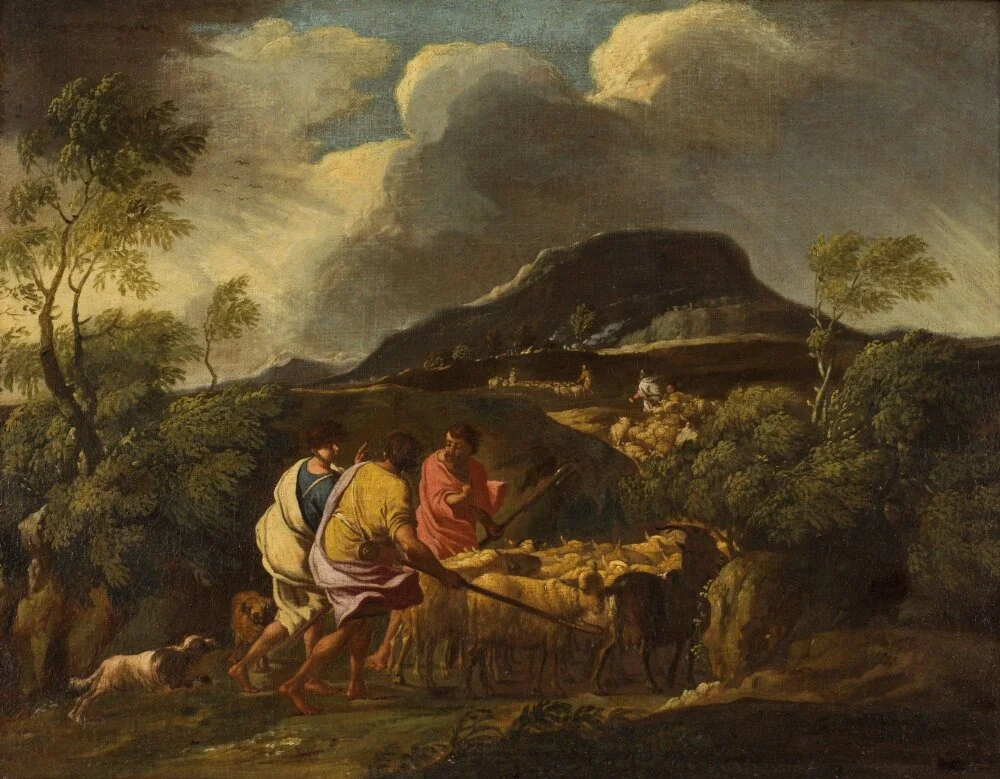Landscape in a Storm with Shepherds and Cattle, by Gaspard Dughet, oil, 1654