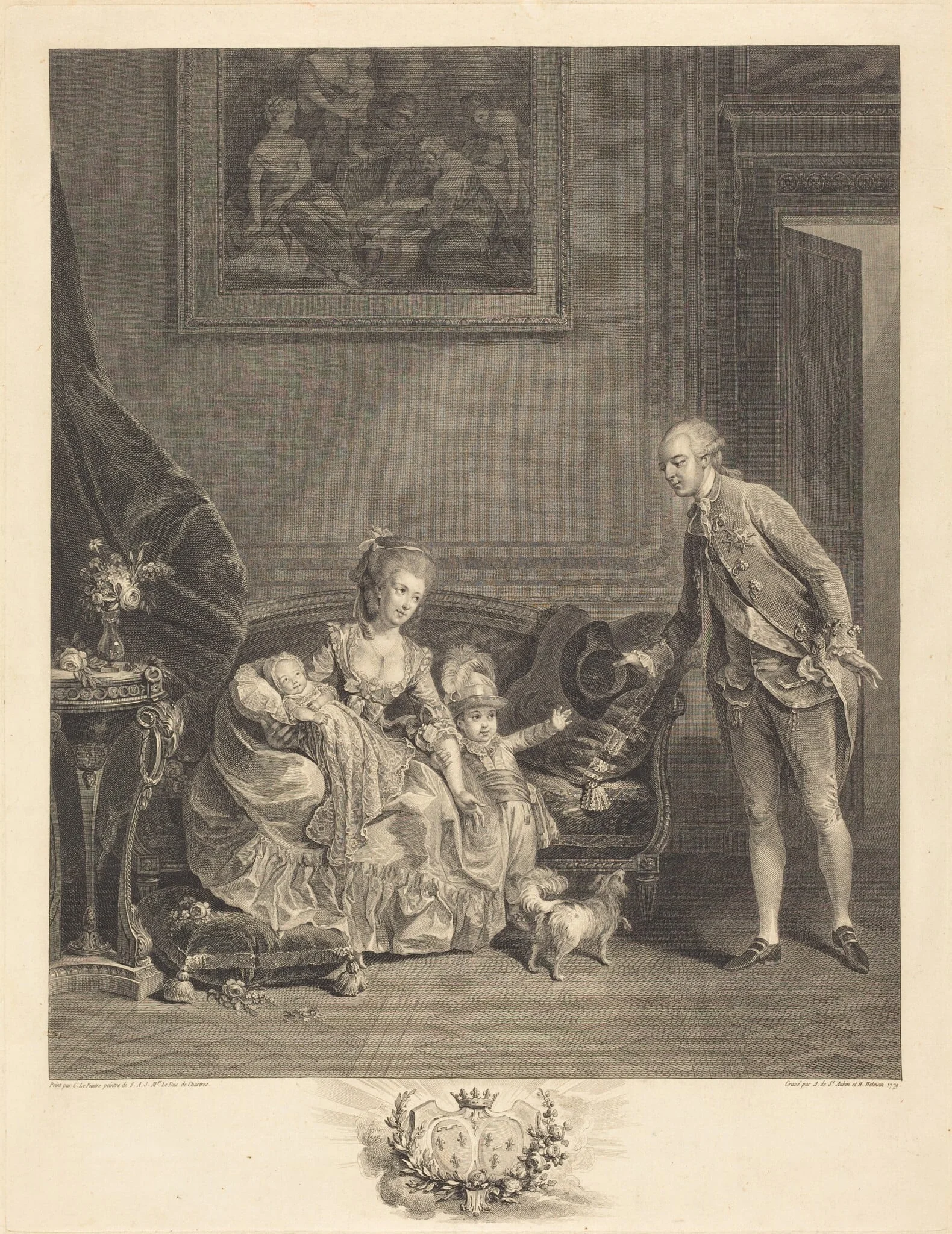 Le duc de Chartres, son epouse et ses enfants, by Augustin de Saint-Aubin, ink, 1779