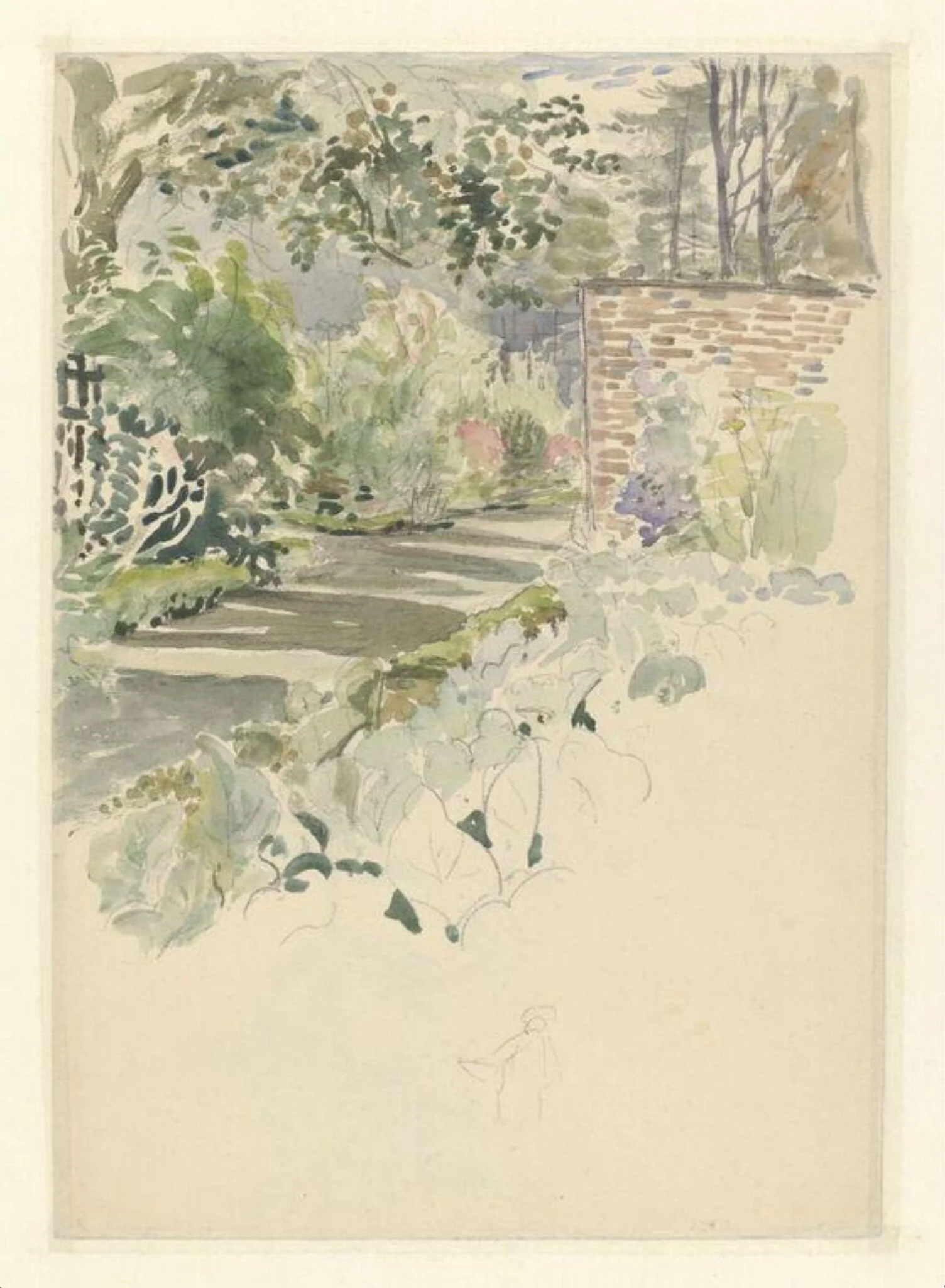 Sketch of the garden at Gwaynynog for the frontispiece of <i>The Tale of the Flopsy Bunnies</i>