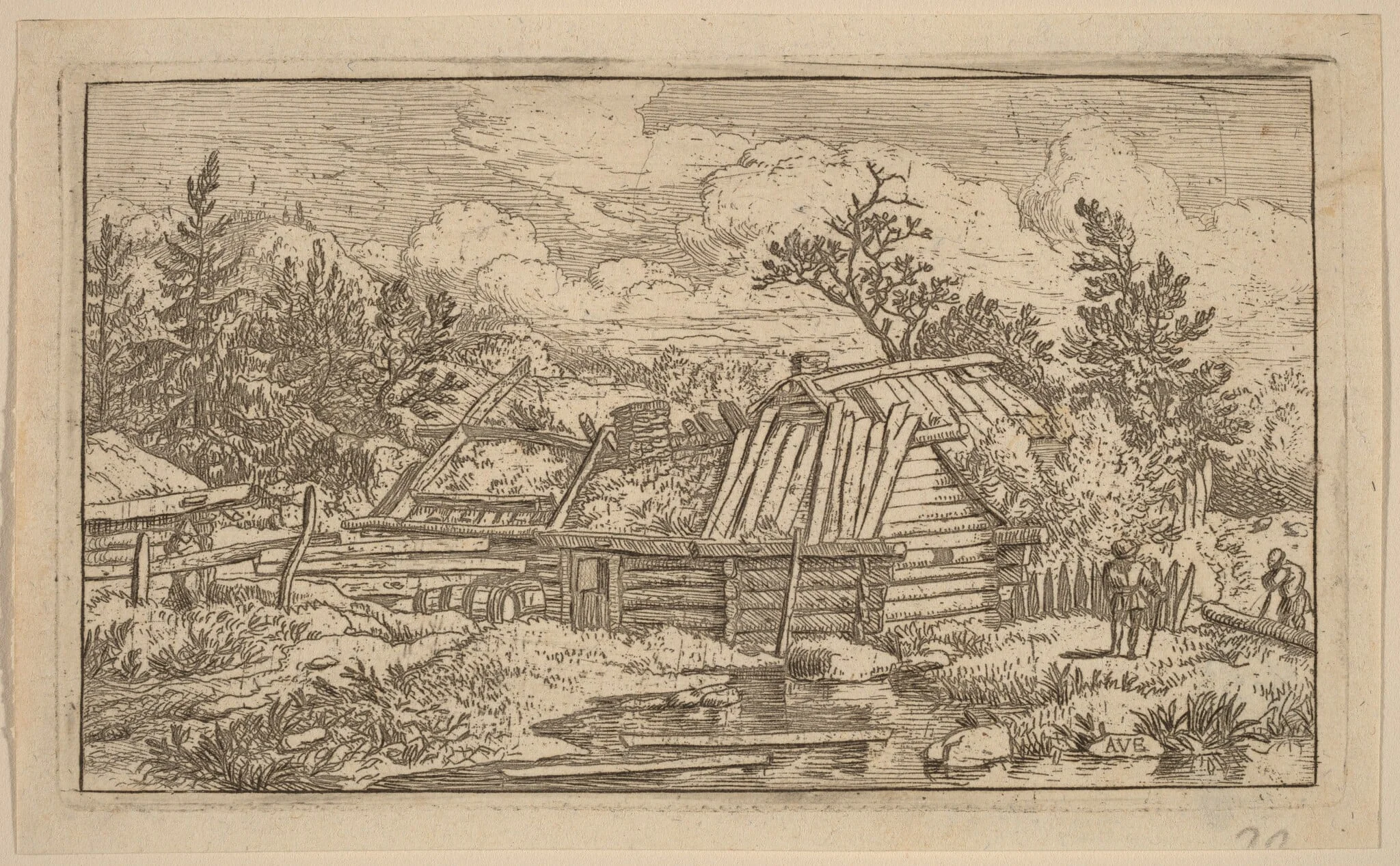 Two Beams Floating in the Water, by Allart van Everdingen, ink, 1650