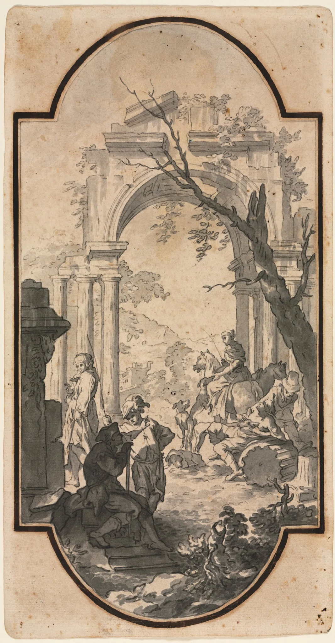 Triumphal Arch and Figures, by Andrea Locatelli, 1704