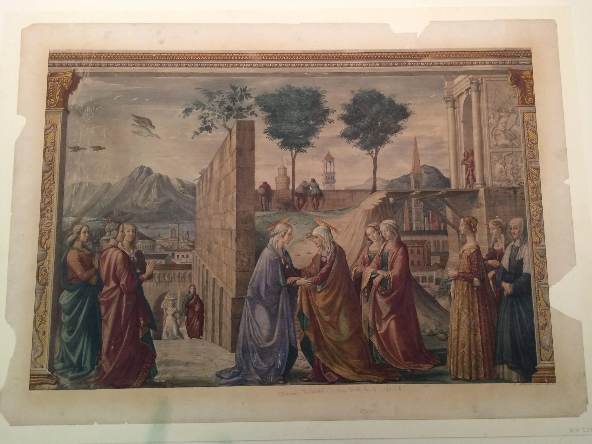 Watercolour, copy after The Visitation, Domenico Ghirlandaio in the Tornabuoni Chapel, Santa Maria Novella (Florence), by Domenico Ghirlandaio, watercolor, 1860