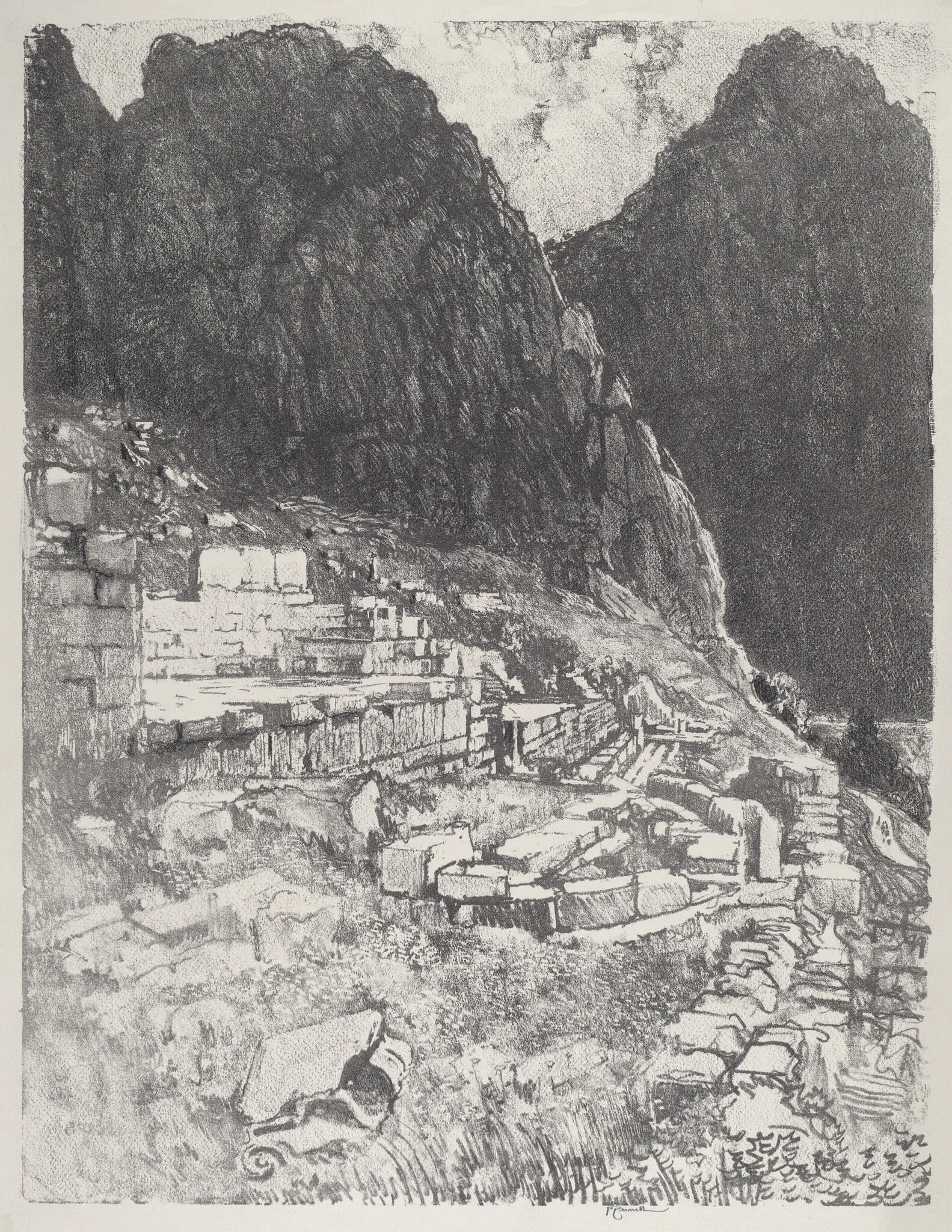 Seats of the Mighty, Delphi, by Joseph Pennell, ink, 1913