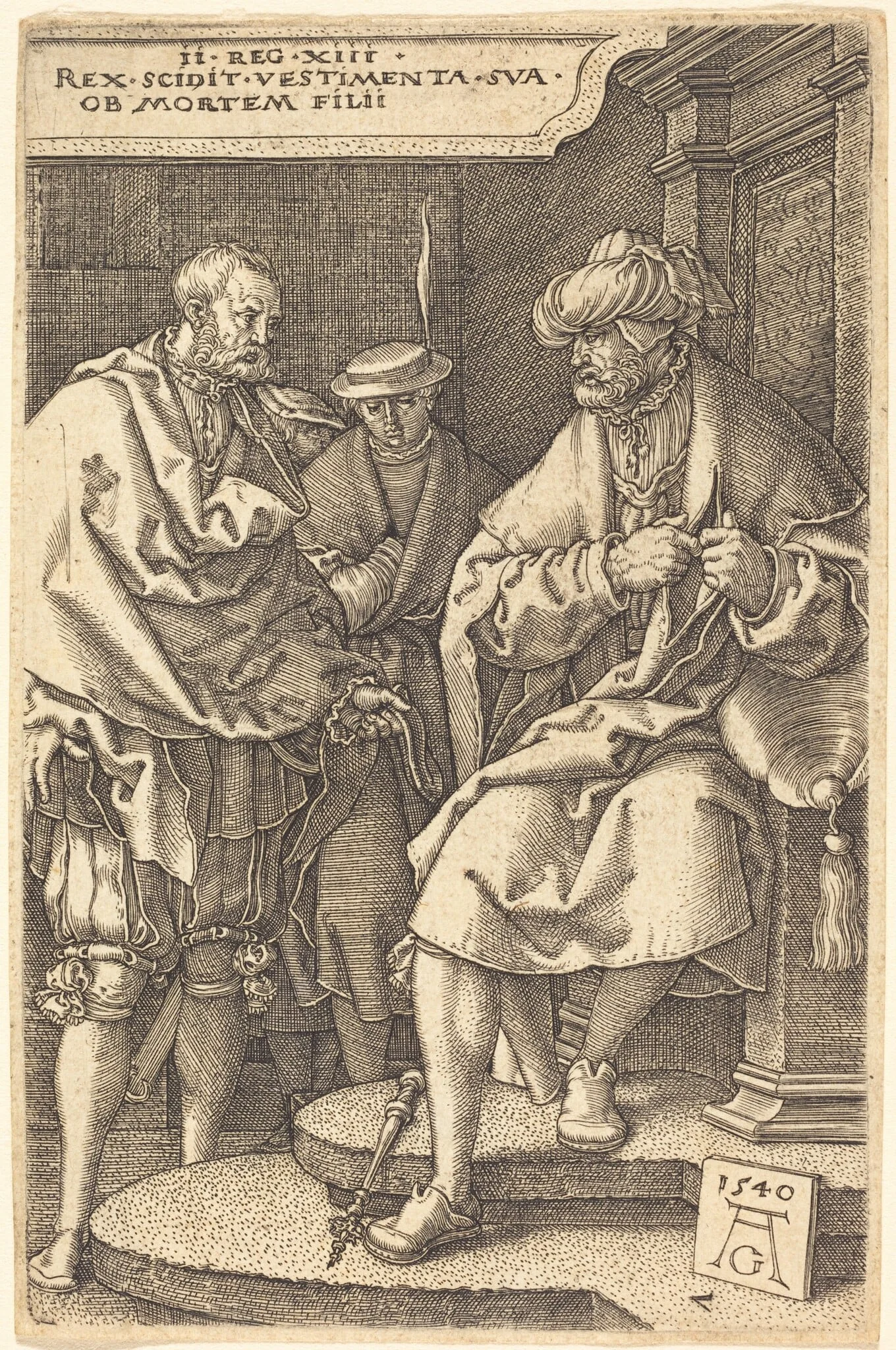 David Casting Off His Robes at the News of the Death of His Son, by Heinrich Aldegrever, ink, 1540