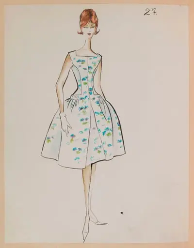 Robe à encolure carrée blanche à motif bleu