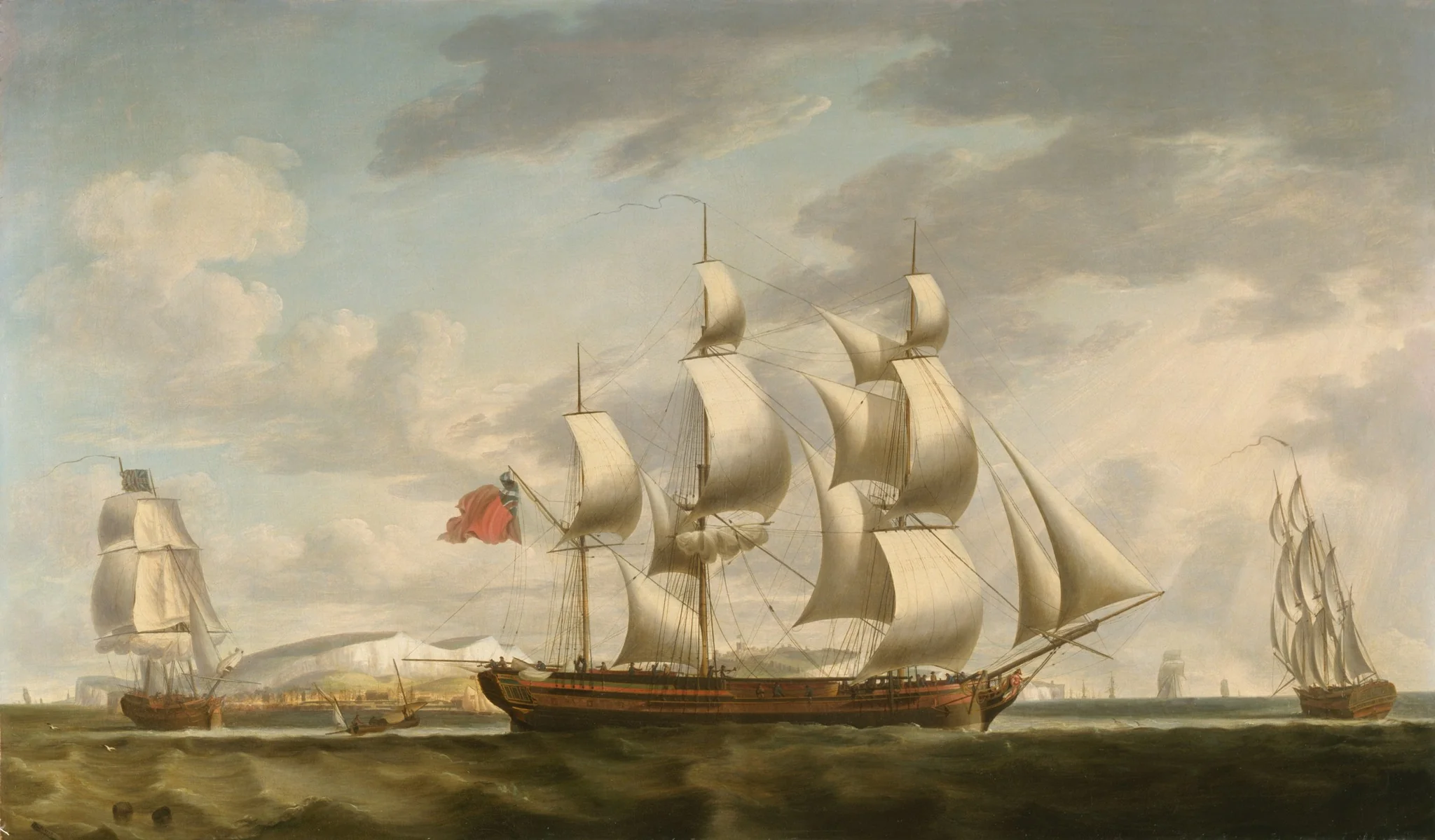 Three Views of "Amity Hall" With a View of Dover and the White Cliffs, by Robert Dodd, oil, 1791