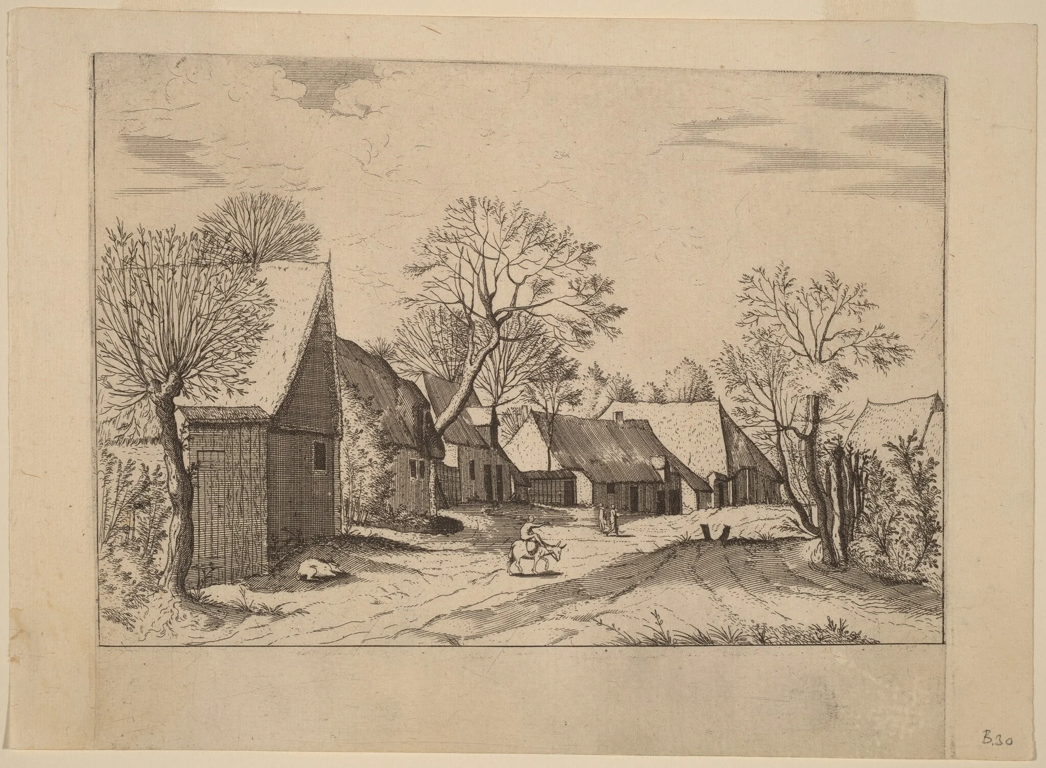 Farms and Shed, by Lucas van Doetechum, ink, 1560