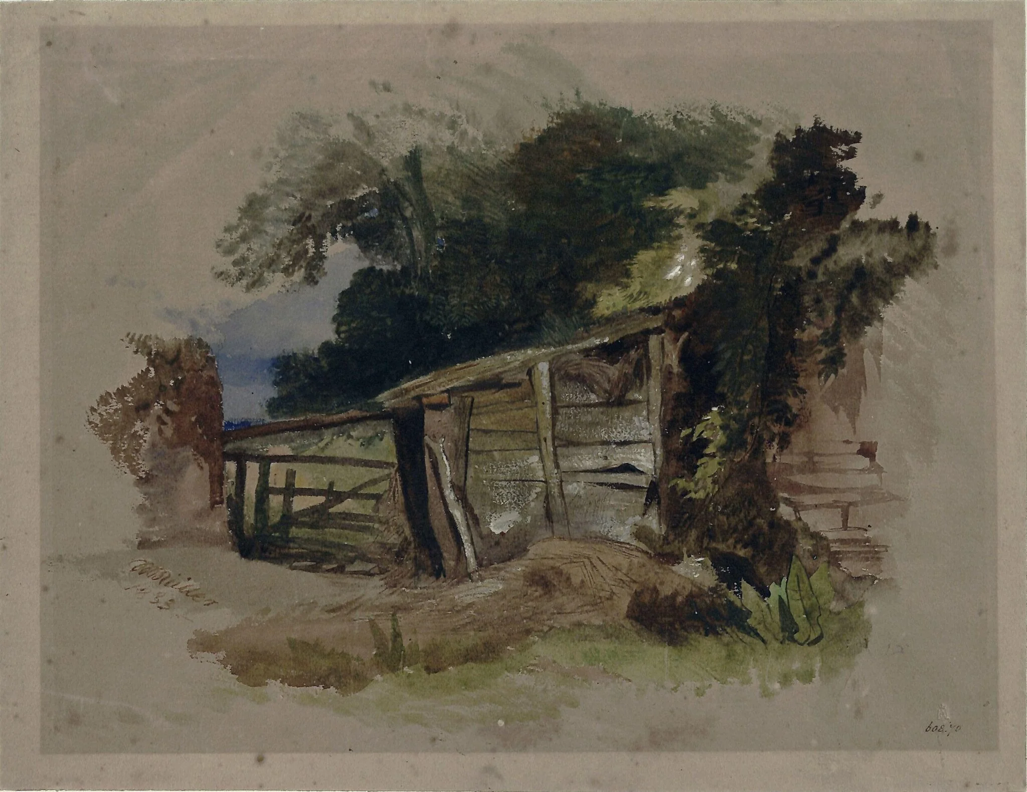 Rustic Shed and Gate, by William James Müller, watercolor, 1833
