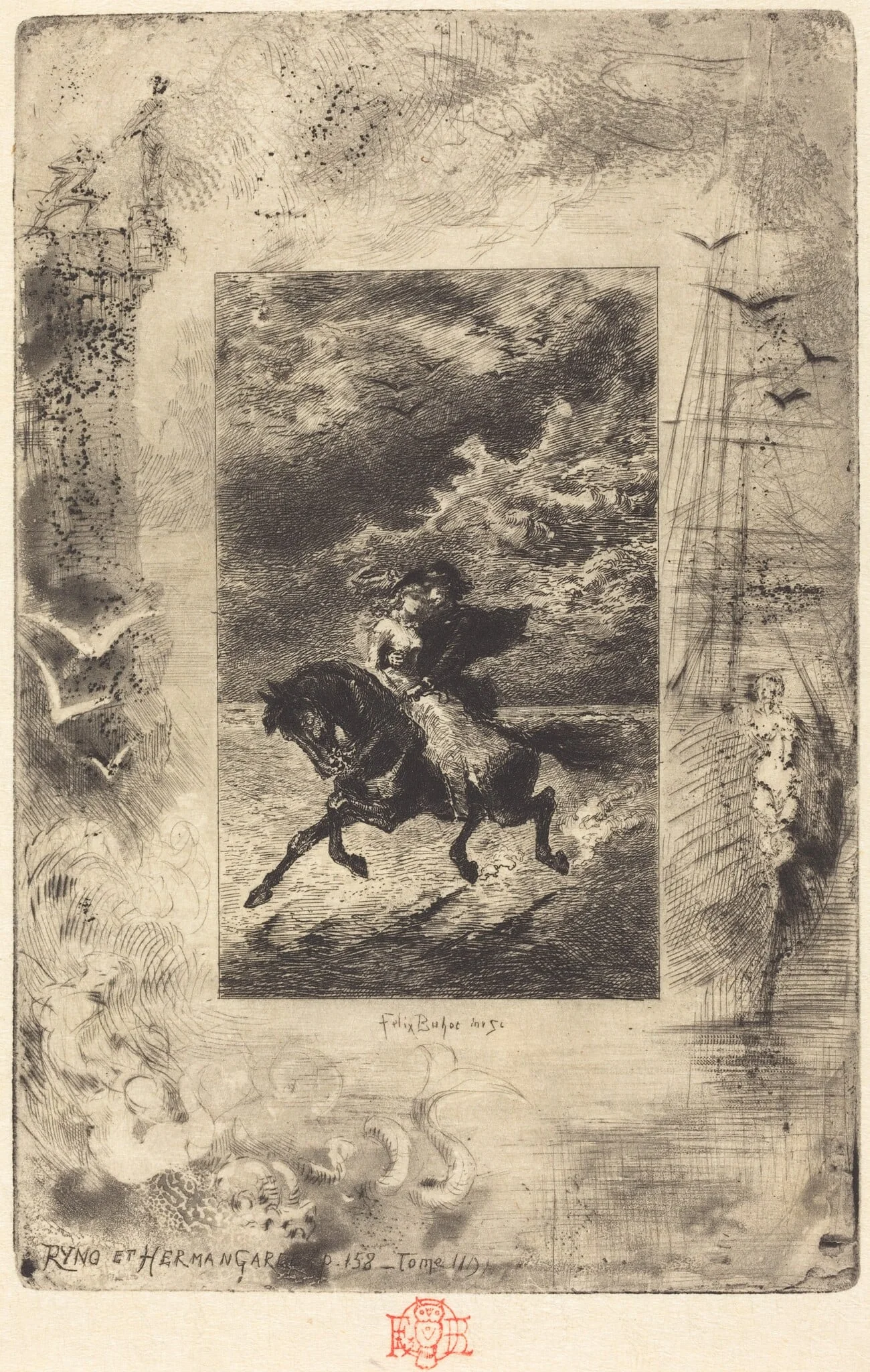 Ryno et Hermangarde, by Félix-Hilaire Buhot, ink, 1880