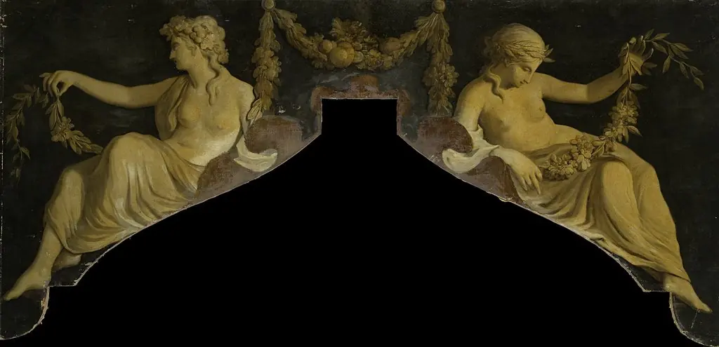 Dessus de porte with a presentation of two reclining women with garlands