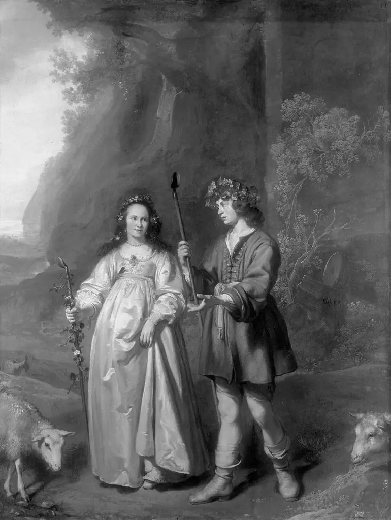 Young Dutch bride and groom as Damon and Phillis