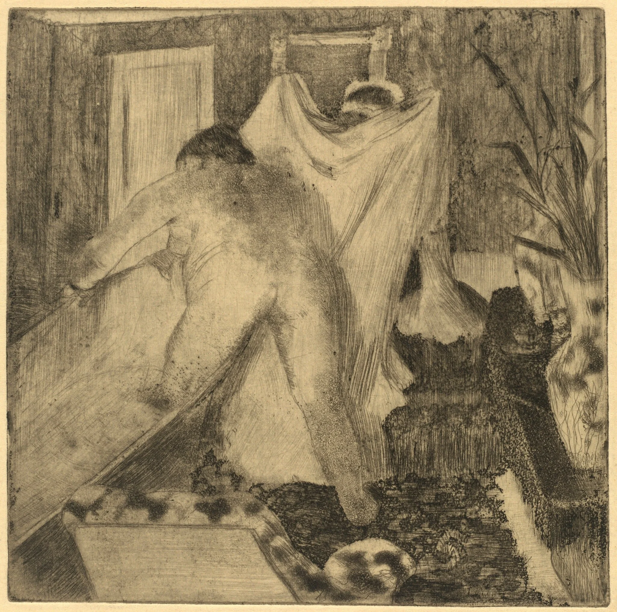 Leaving the Bath (La sortie du bain), by Edgar Degas, crayon, 1880