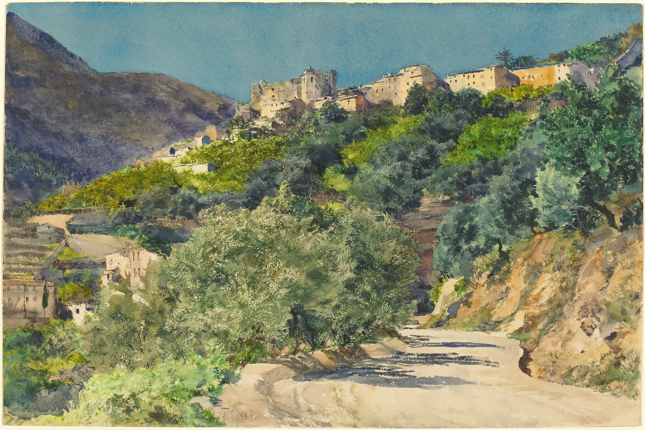 Sun-Drenched Hills near Menton, by Jules-Ferdinand Jacquemart, watercolor, 1880