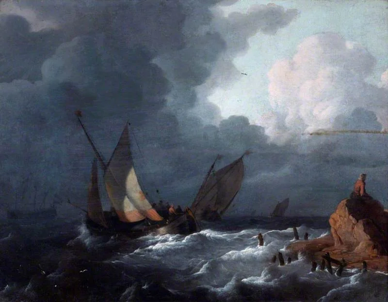 Ships off Shore in a Stormy Sea, by Ludolf Bakhuizen, oil, 1679