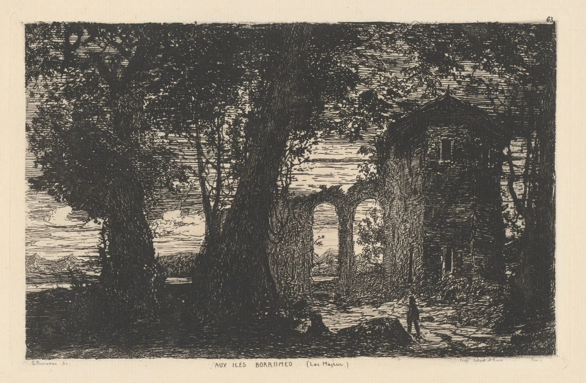 Aux Iles Borromeo [Lago maggiore] (On the Borromean Islands [Lago Maggiore]), by Giberto Borromeo, ink, 1865