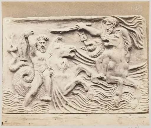 Combat of Tritons, bas-relief in terra cotta