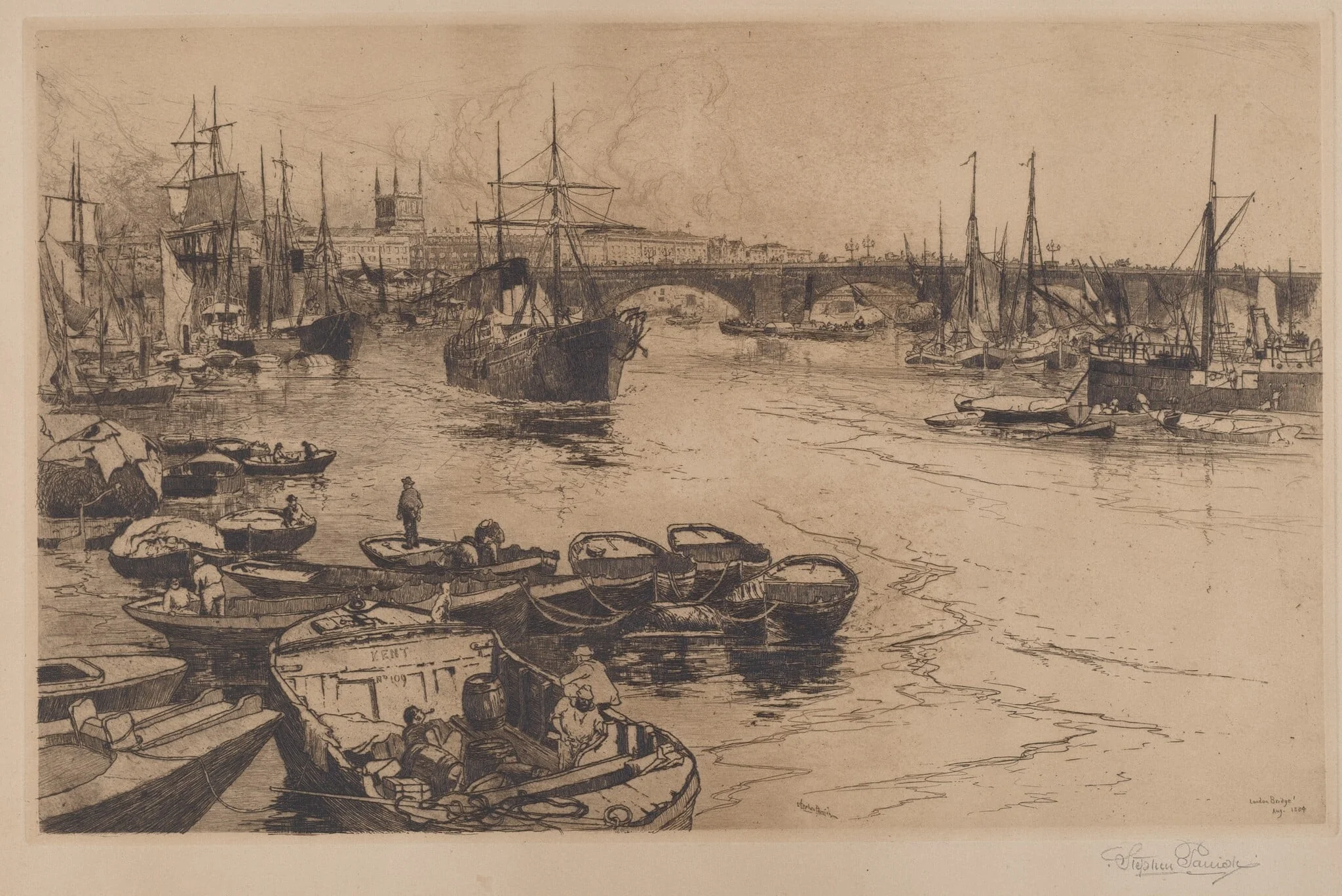 London Bridge, by Stephen Parrish, ink, 1884