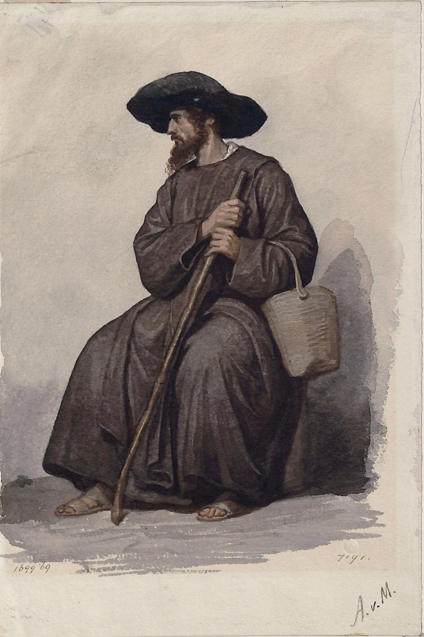 Travelling Friar, by Alfred van Muyden, watercolor, 1850