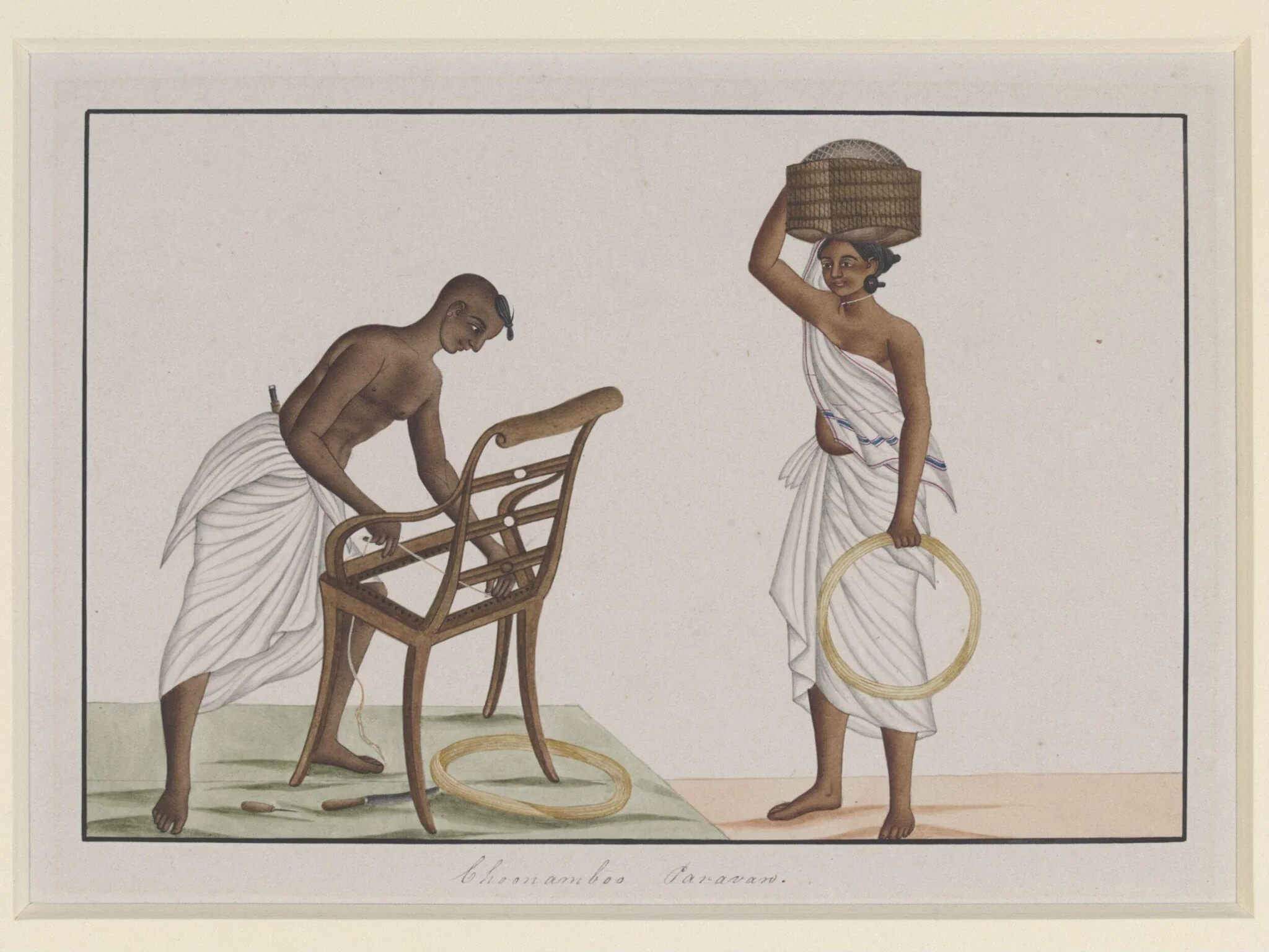 A chair-caner and his wife, by Unknown, paint, 1830