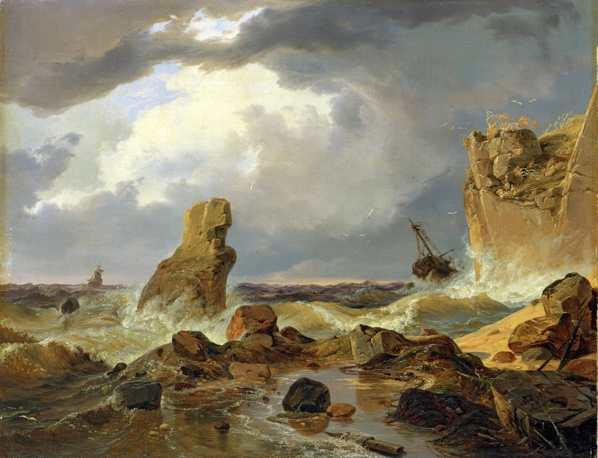 Surf on a Rocky Coast, by Andreas Achenbach, oil, 1835