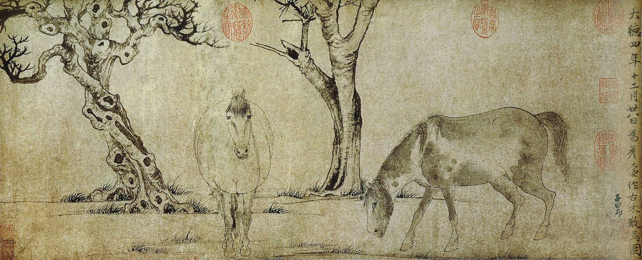 Horses and Trees, by Zhao Mengfu, unspecified, 1300