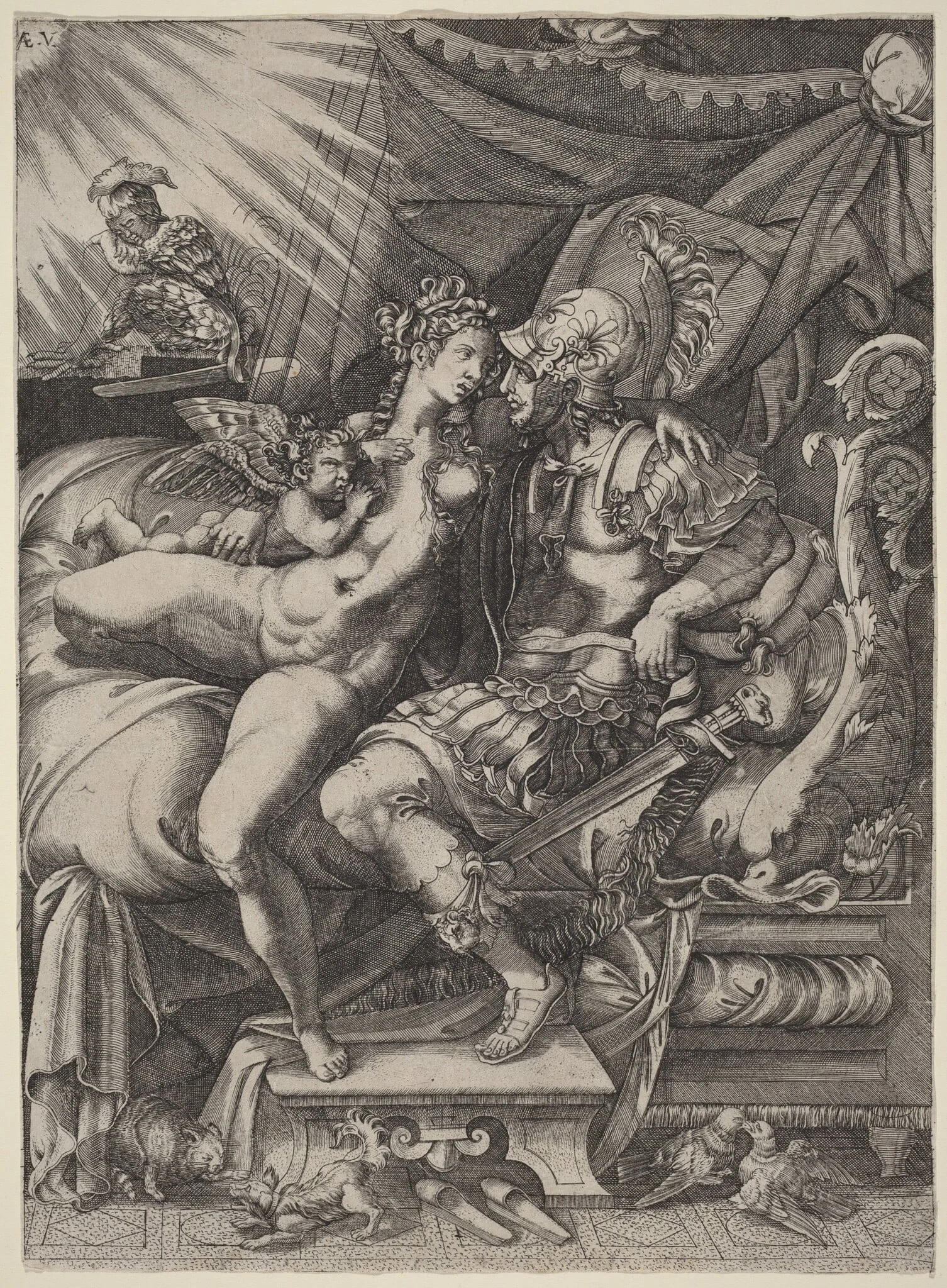 The Loves of Mars and Venus, by Enea Vico, ink, 1545