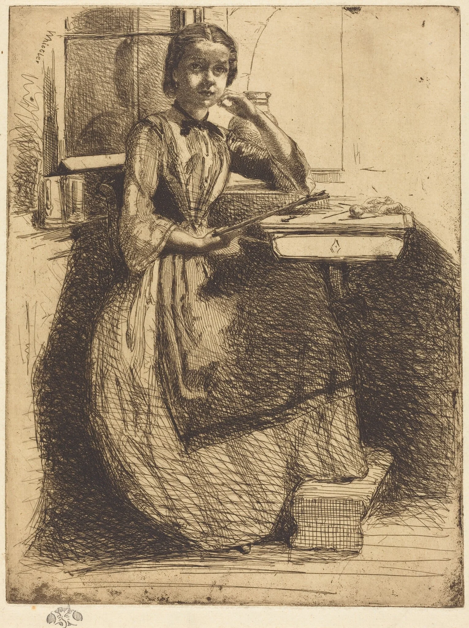 Gretchen at Heidelberg, by James McNeill Whistler, ink, 1858