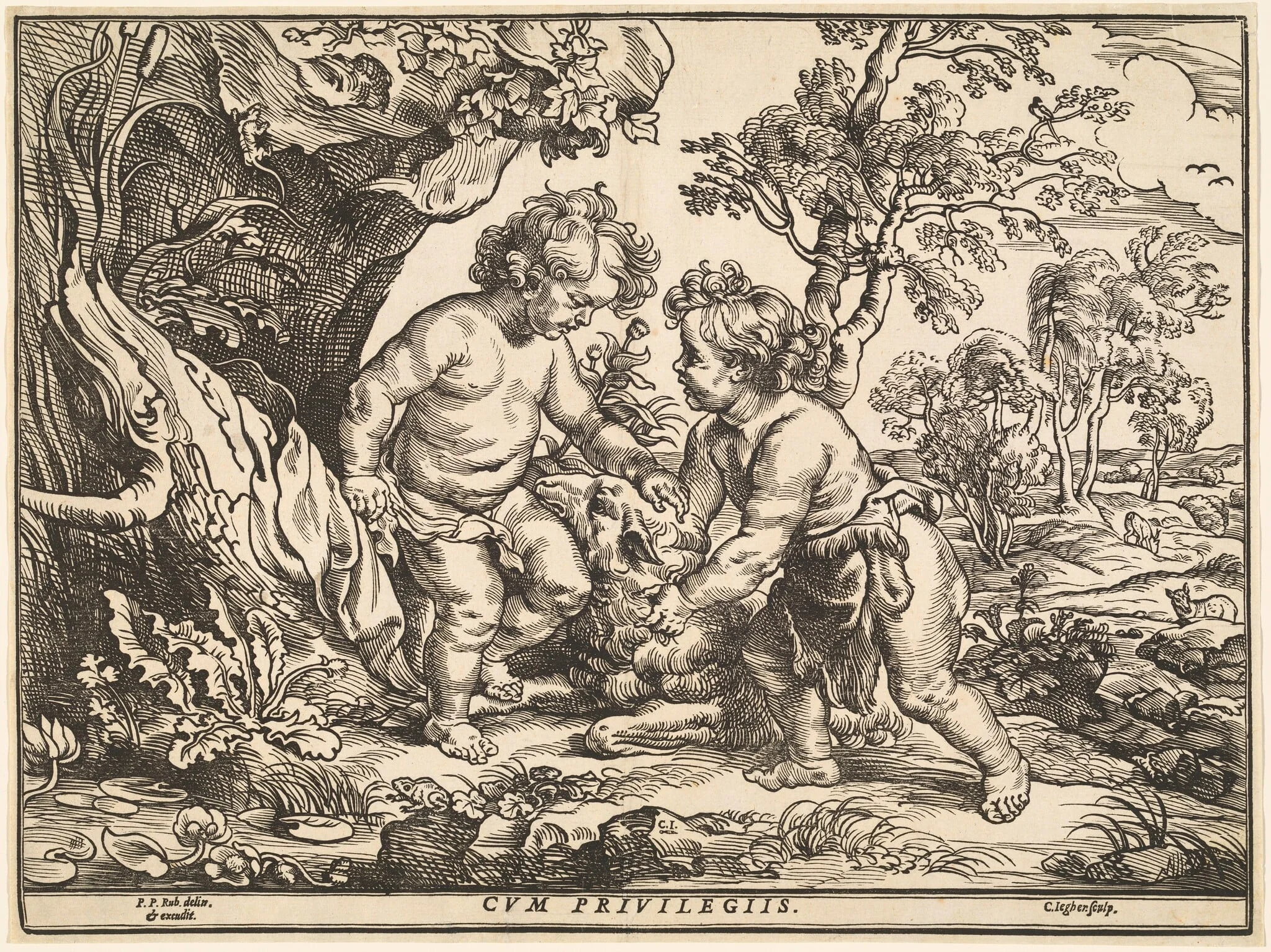 The Infant Christ and Saint John Playing with the Lamb, by Christoffel Jegher, ink, 1634
