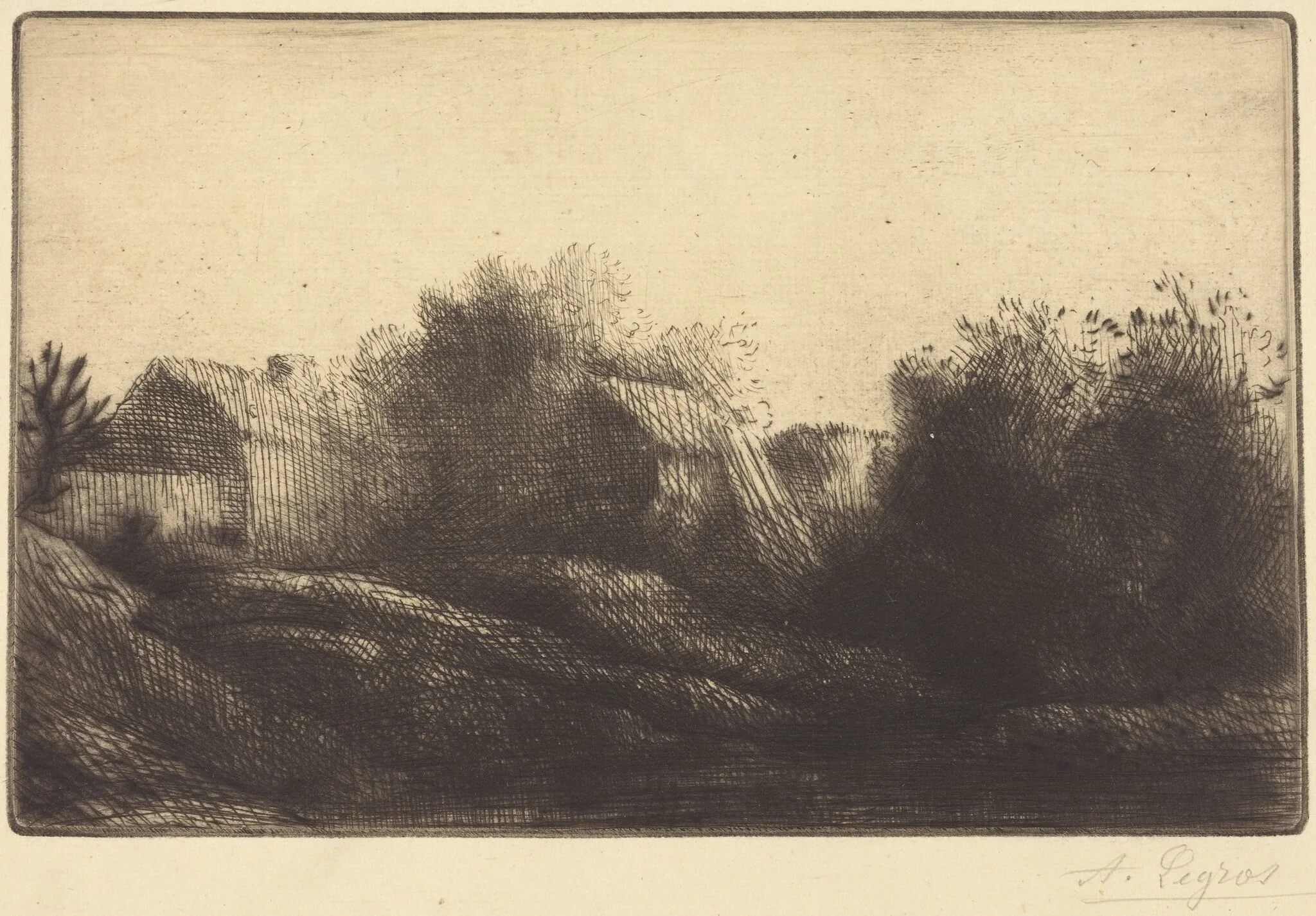 Remembrance of My Village (Souvenir de mon village), by Alphonse Legros, ink, 1874