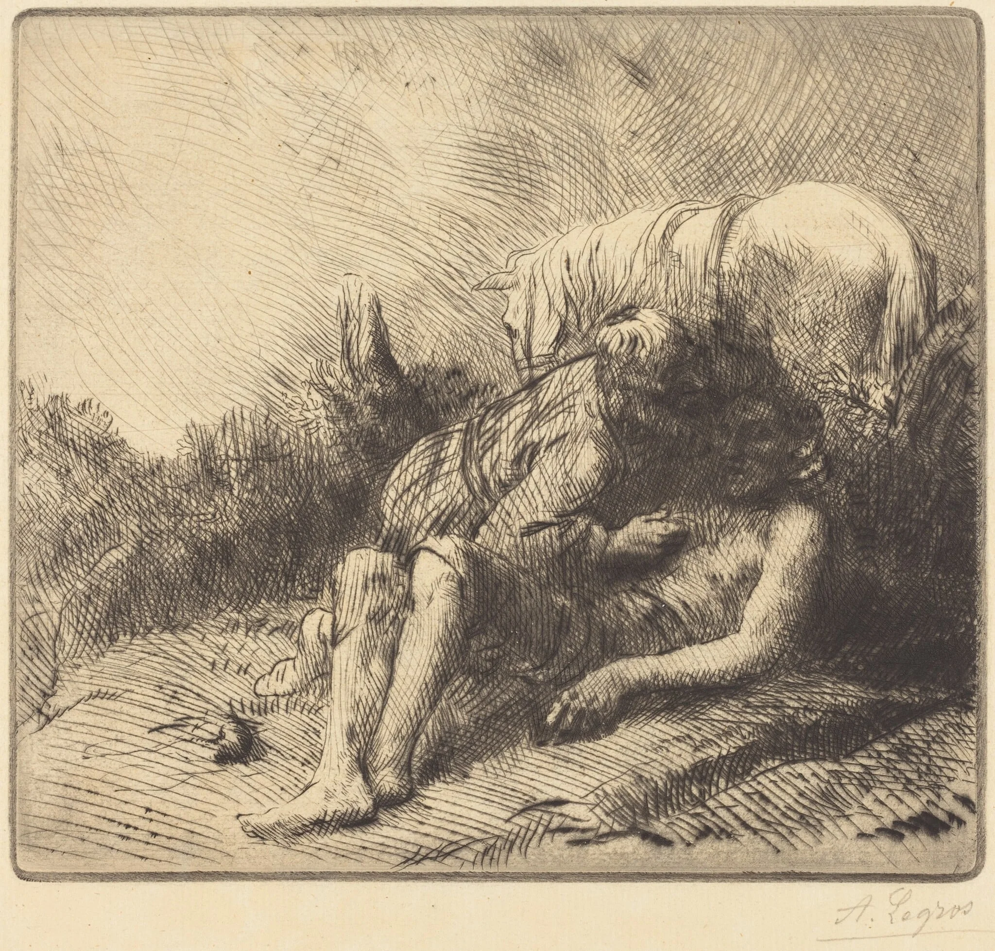The Good Samaritan (Le bon samaritain), by Alphonse Legros, ink, 1874