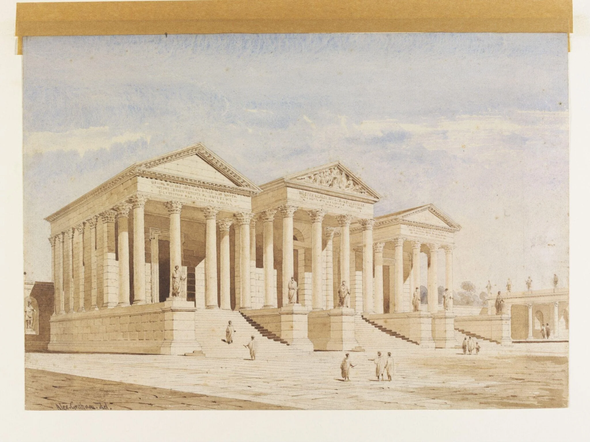 Reconstruction of the three temples at Sbeitla, by Alexander Graham, watercolor, 1885