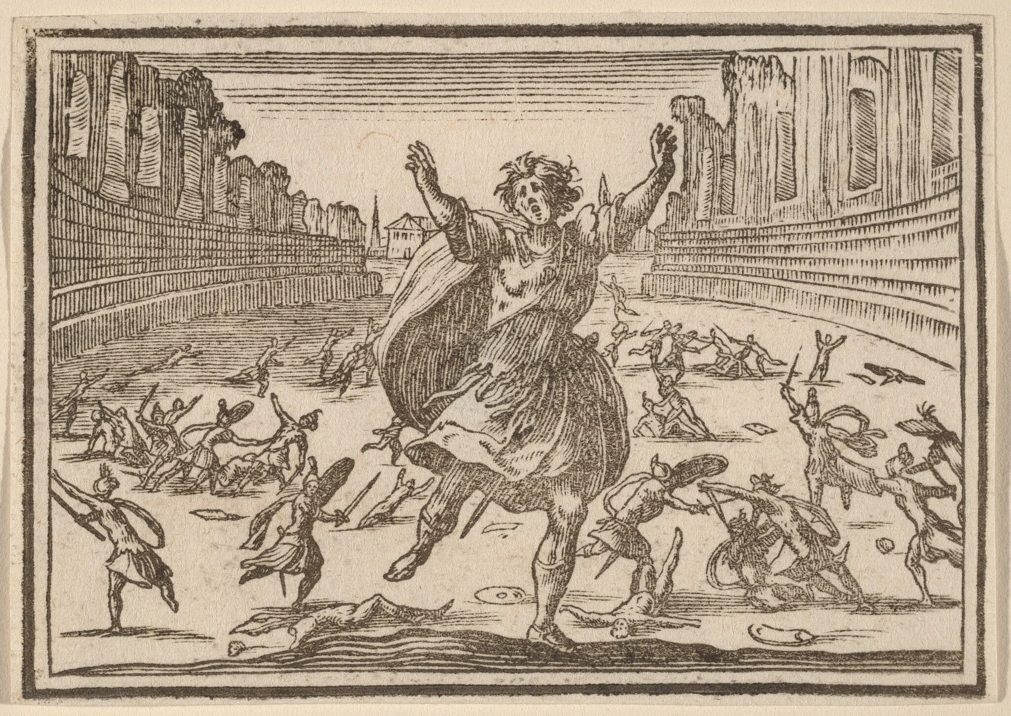 Skirmish in a Roman Circus, by Edouard Eckman, ink, 1621