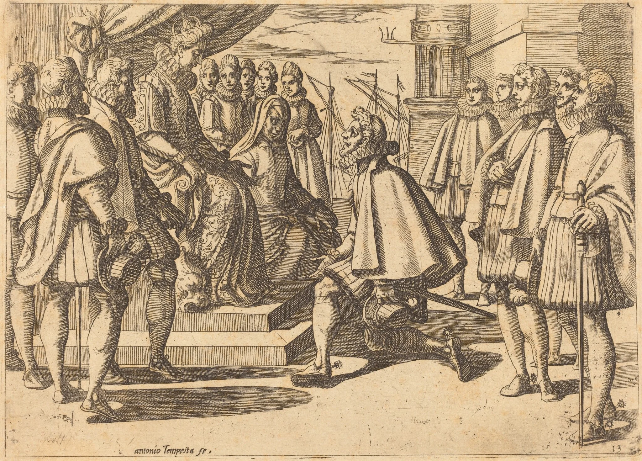 Spanish Duke before Margaret of Austria, by Antonio Tempesta, ink, 1612
