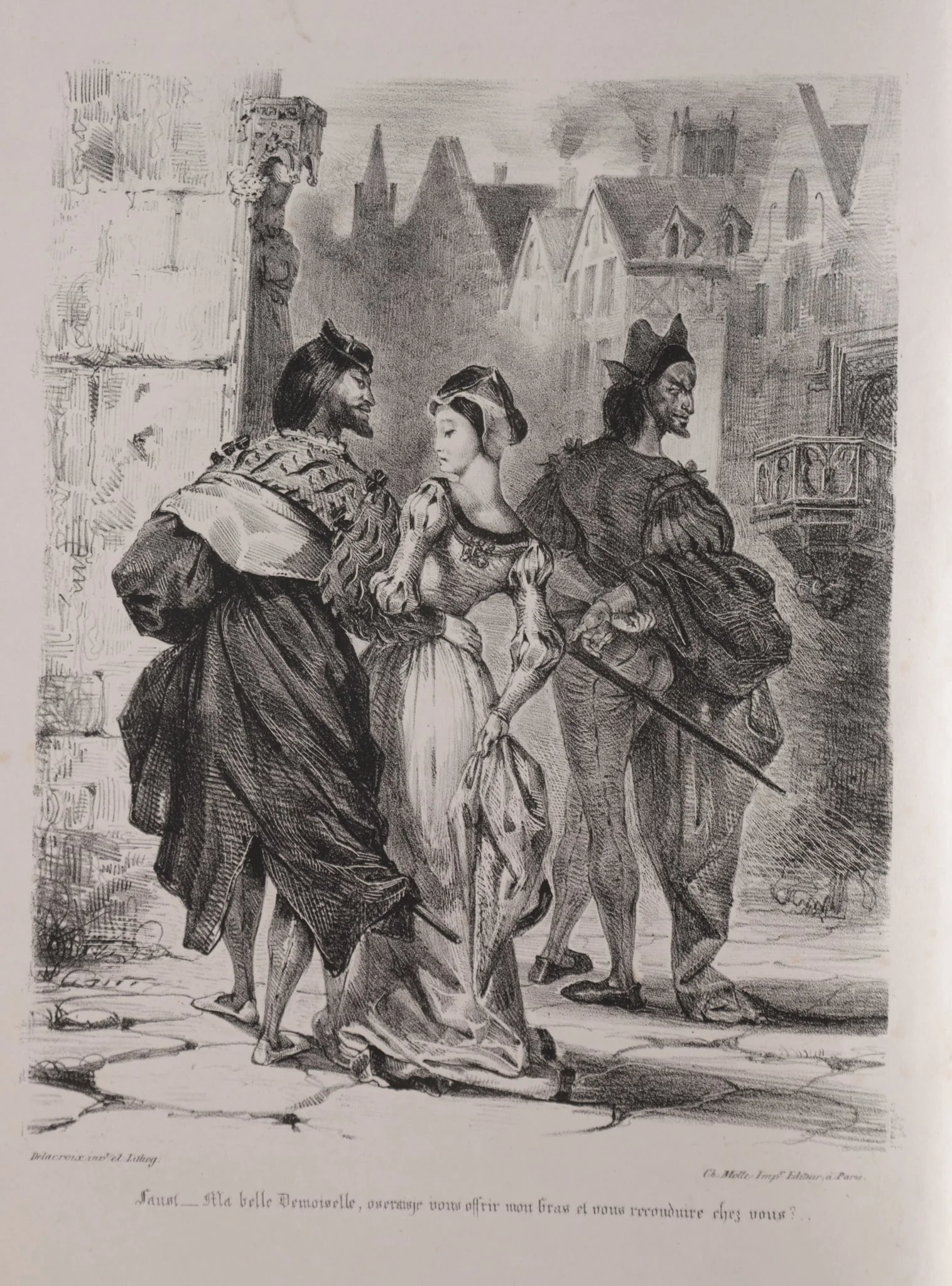 Illustrations for Faust:  Faust seeks to allure Marguerite, by Eugène Delacroix, 1828
