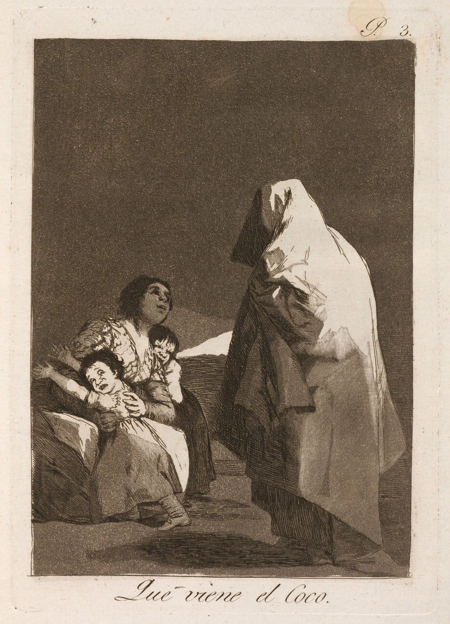 Que viene el coco (Here Comes the Bogey-Man), by Francisco Goya, ink, 1799