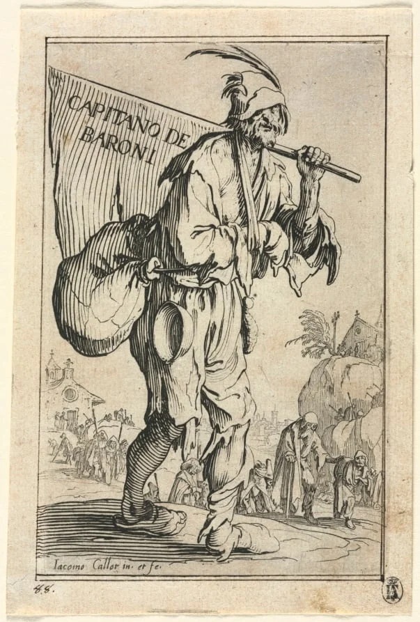 The Beggars: Frontispiece: Captain of the Barons, by Jacques Callot, 1623