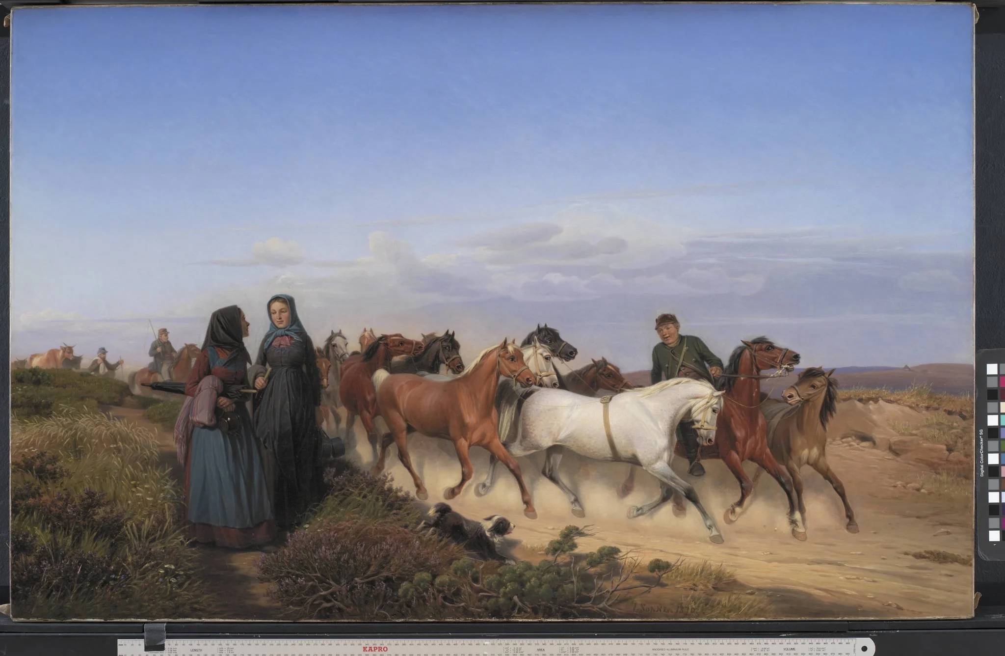 Jyske bønder på vej hjem fra marked med deres heste, by Unknown, 1870
