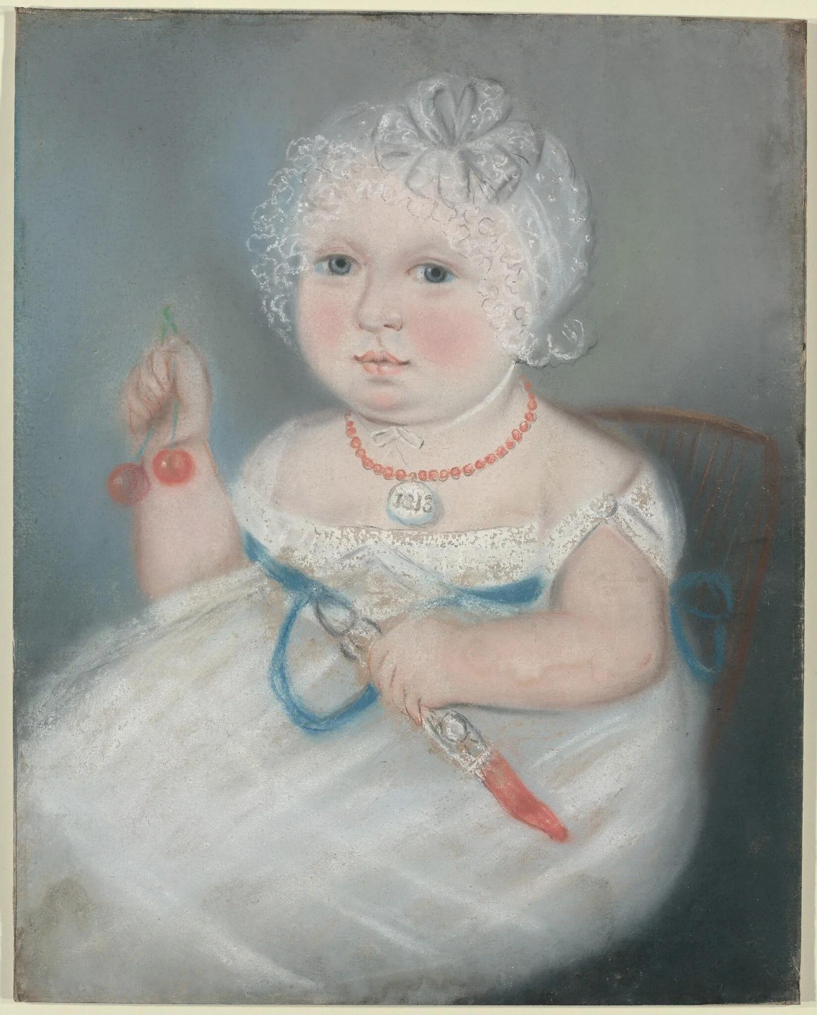 Baby with Locket, by American 19th Century, pastel, 1813
