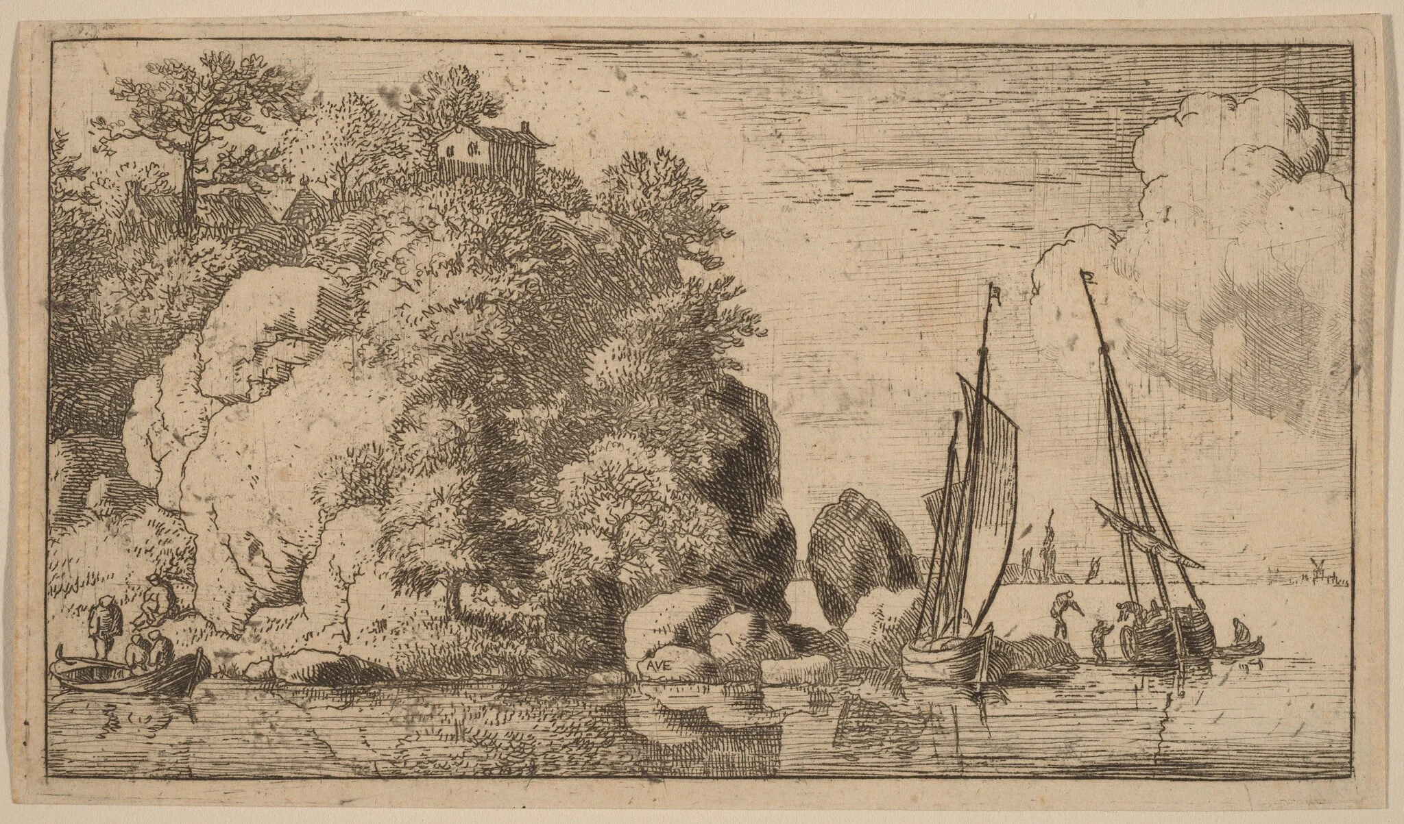 Two Boats on a Wide River, by Allart van Everdingen, ink, 1650