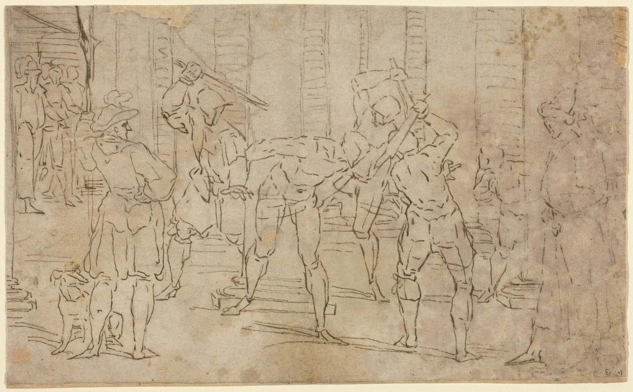 Flagellation of Christ, by Luca Cambiaso, ink, 1574